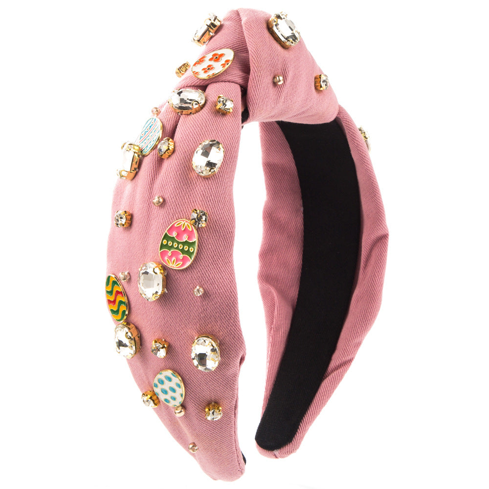 Wholesale Easter Hand-sewn Alloy Dripping Oil Colored Egg Inlaid Diamond Headband